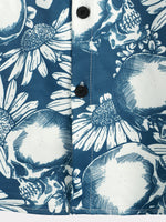 Chemise hawaïenne Rock and Roll bleue à manches courtes pour homme avec tête de mort et tournesol