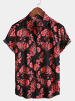 Chemise à manches courtes noire décontractée à imprimé fleuri pour hommes