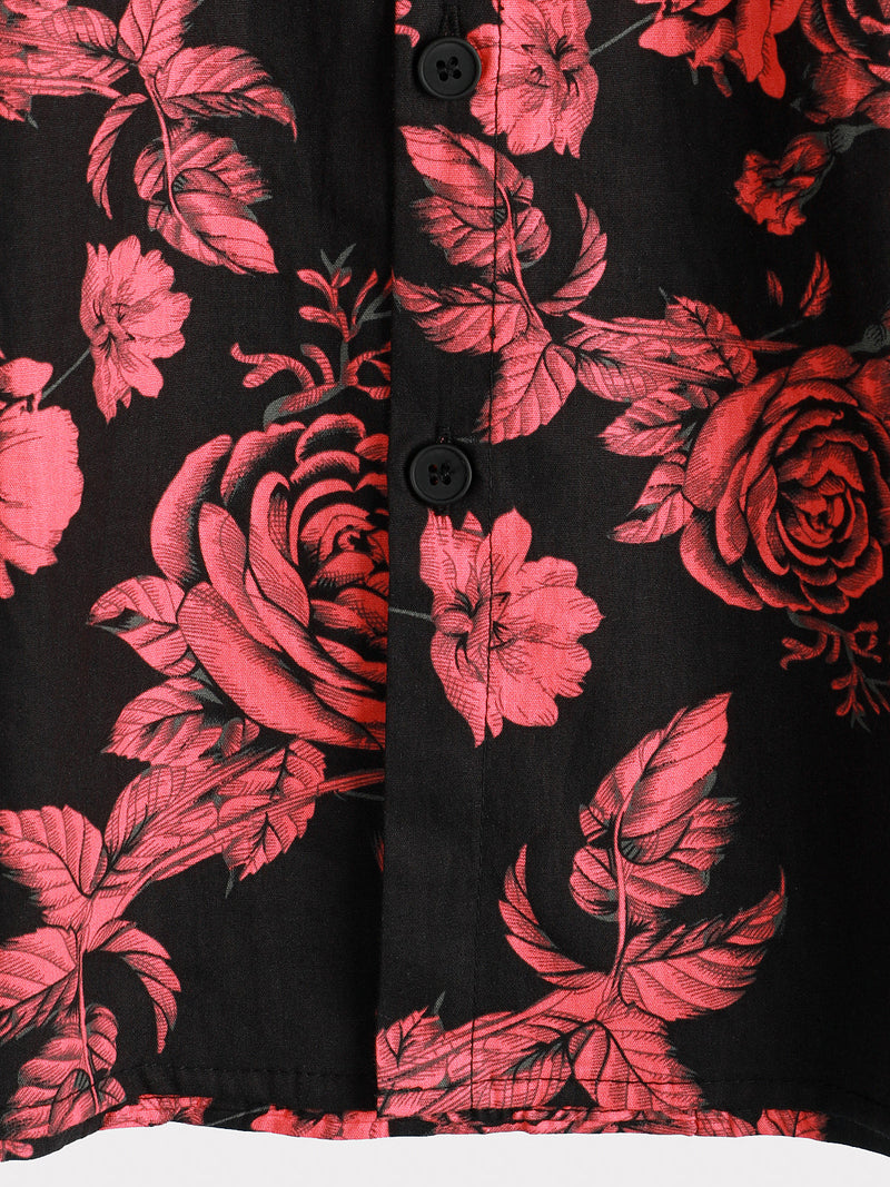 Chemise à manches courtes noire décontractée à imprimé fleuri pour hommes
