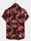 Chemise à manches courtes noire décontractée à imprimé fleuri pour hommes
