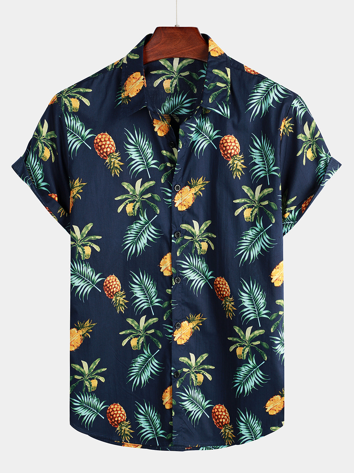 Chemise hawaïenne à manches courtes en coton imprimé ananas pour homme