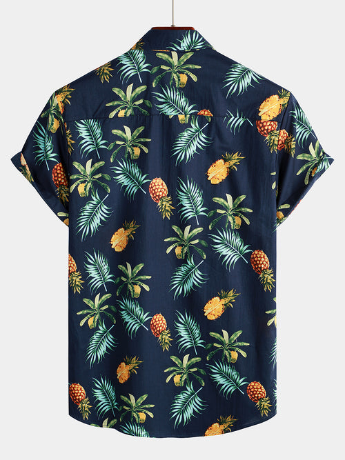 Chemise hawaïenne à manches courtes en coton imprimé ananas pour homme