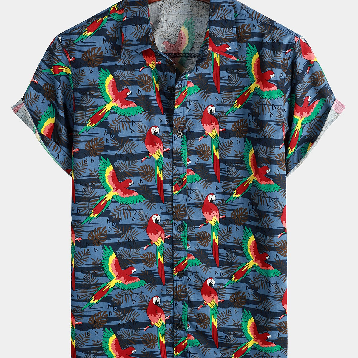 Chemise à manches courtes à imprimé perroquet pour hommes