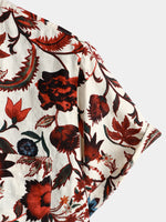 Chemise Hawaïenne Homme Beige Imprimé Floral Poche À Manches Courtes