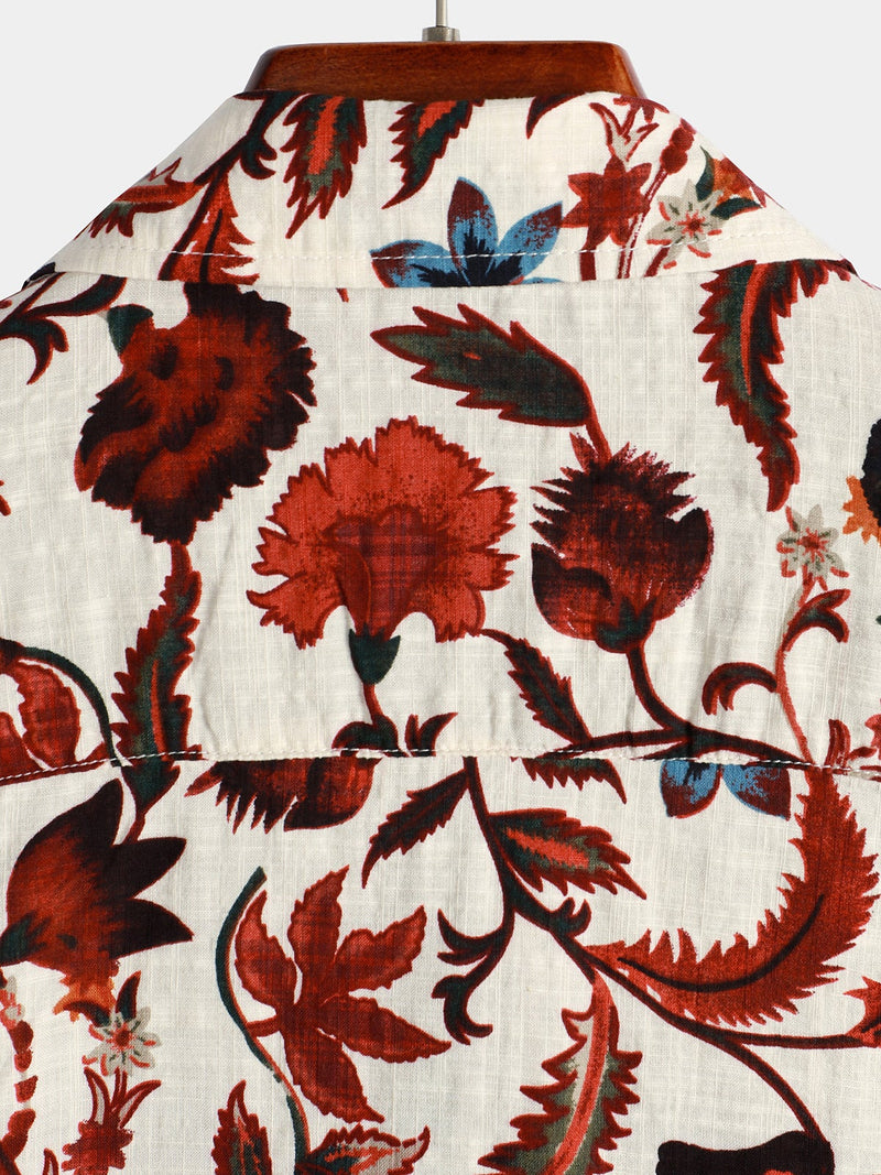 Chemise Hawaïenne Homme Beige Imprimé Floral Poche À Manches Courtes