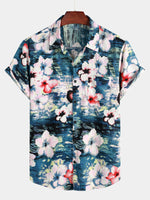 Chemise hawaïenne à manches courtes et imprimé fleuri rose pour homme