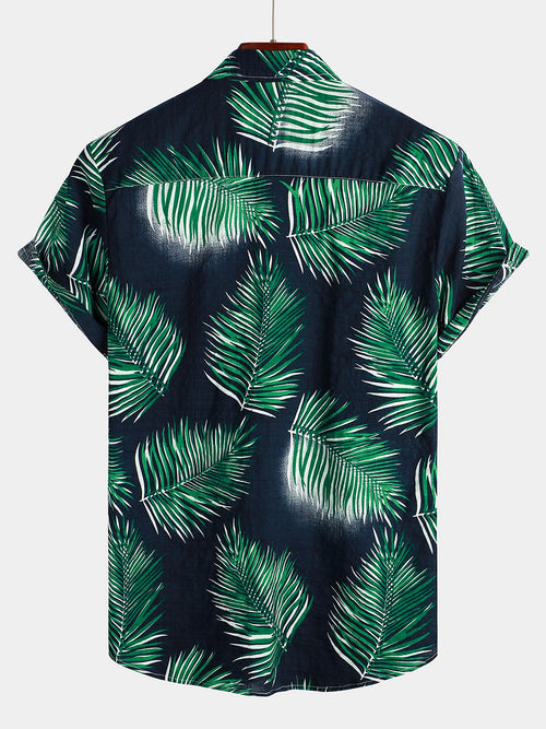Chemise à manches courtes à imprimé feuilles tropicales pour hommes