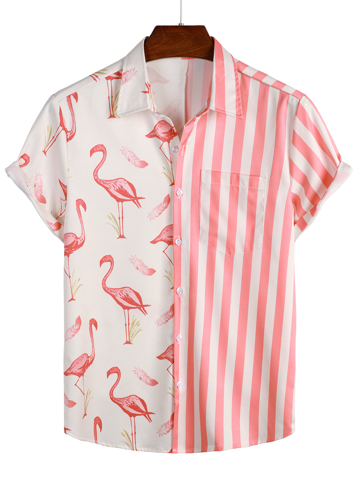Chemise d'été à rayures avec poches et rayures flamants roses