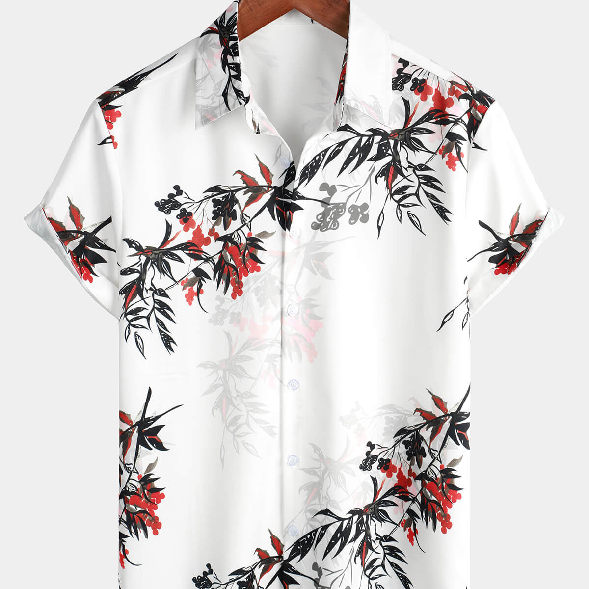 Chemise boutonnée à manches courtes pour hommes avec imprimé floral et fleurs d'été