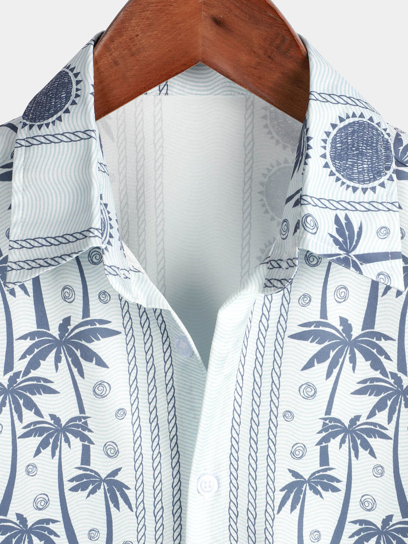 Chemise hawaïenne boutonnée bleu clair tropical à manches courtes pour homme