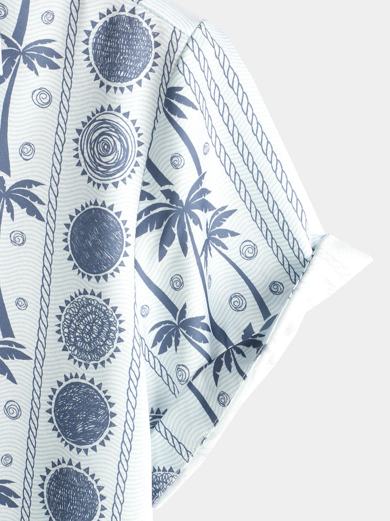 Chemise hawaïenne boutonnée bleu clair tropical à manches courtes pour homme