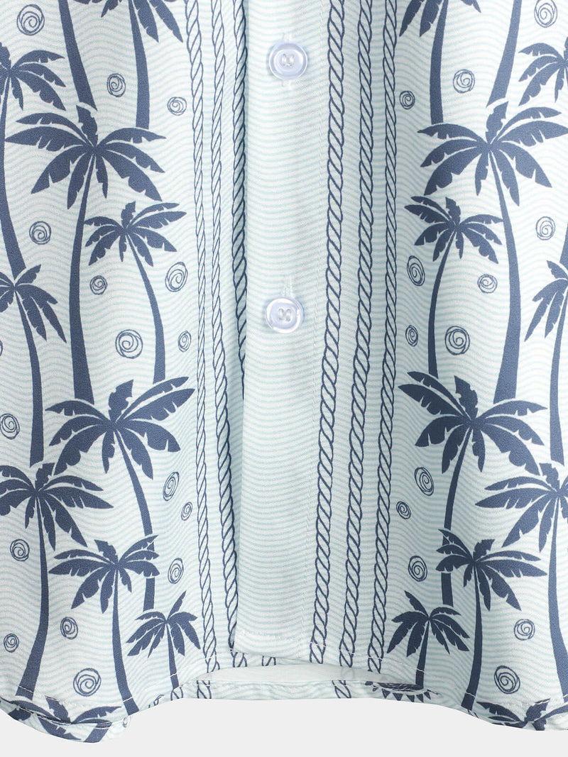 Chemise hawaïenne boutonnée bleu clair tropical à manches courtes pour homme