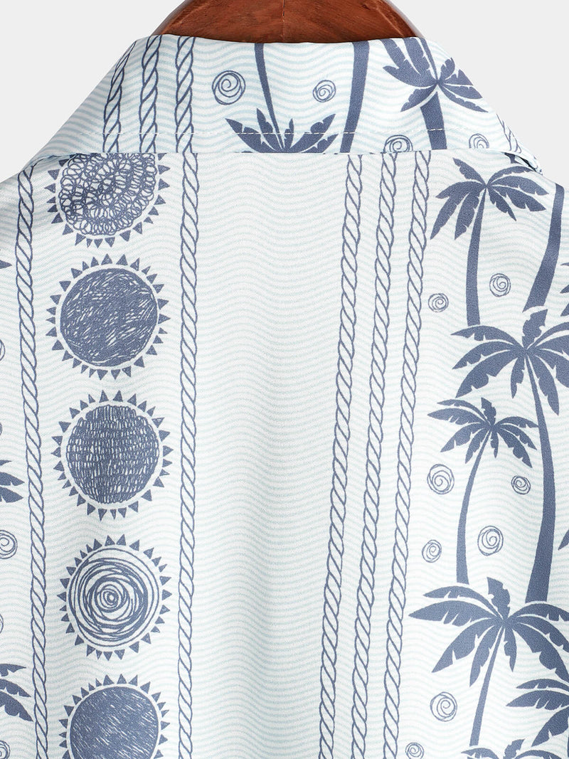 Chemise hawaïenne boutonnée bleu clair tropical à manches courtes pour homme
