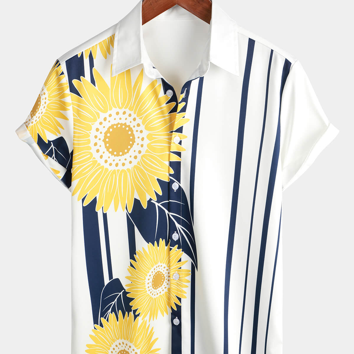 Chemise hawaïenne vintage à manches courtes à imprimé floral jaune tournesol pour homme