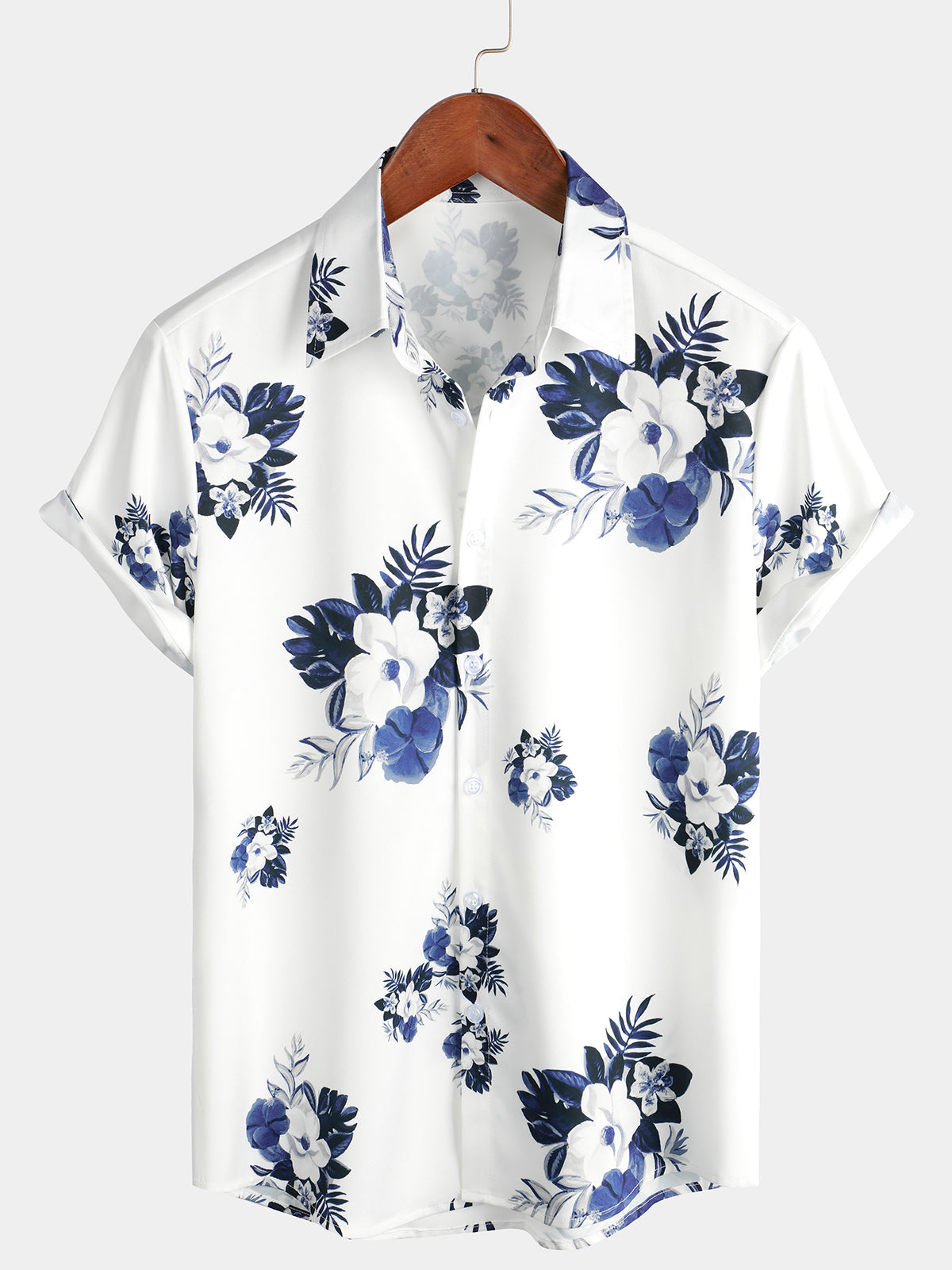 Chemise à manches courtes de plage blanche à imprimé floral pour hommes
