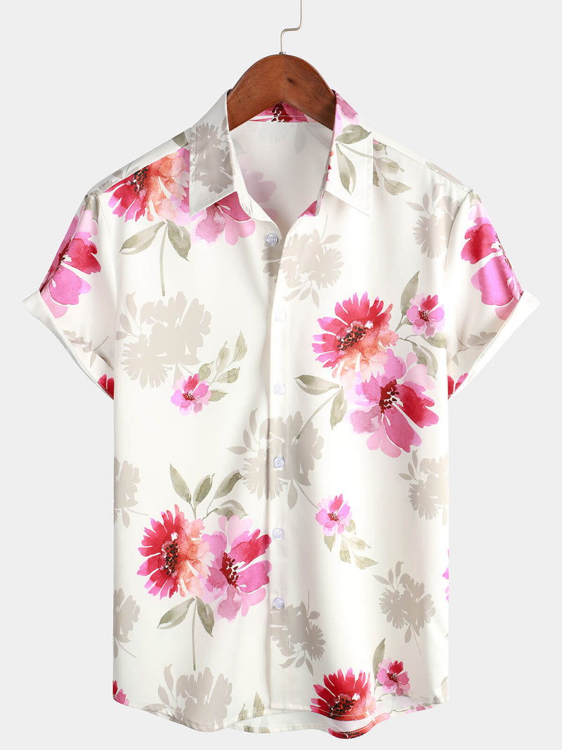 Chemise hawaïenne de plage boutonnée à manches courtes pour homme