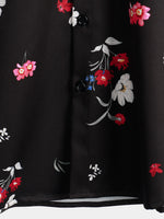 Chemise hawaïenne noire à manches courtes et boutons de vacances à fleurs roses pour hommes