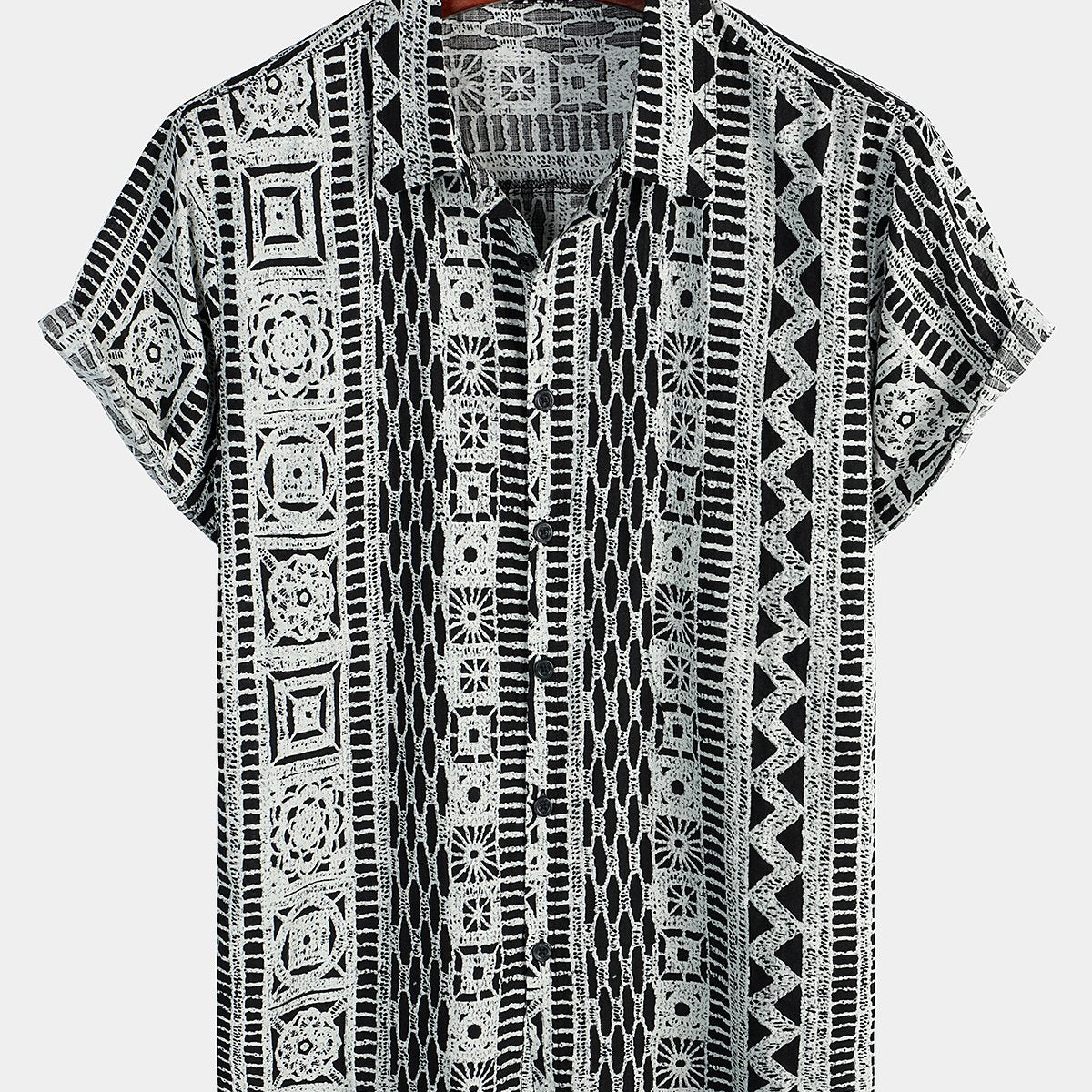 Chemise hawaïenne bohème boutonnée à manches courtes pour hommes