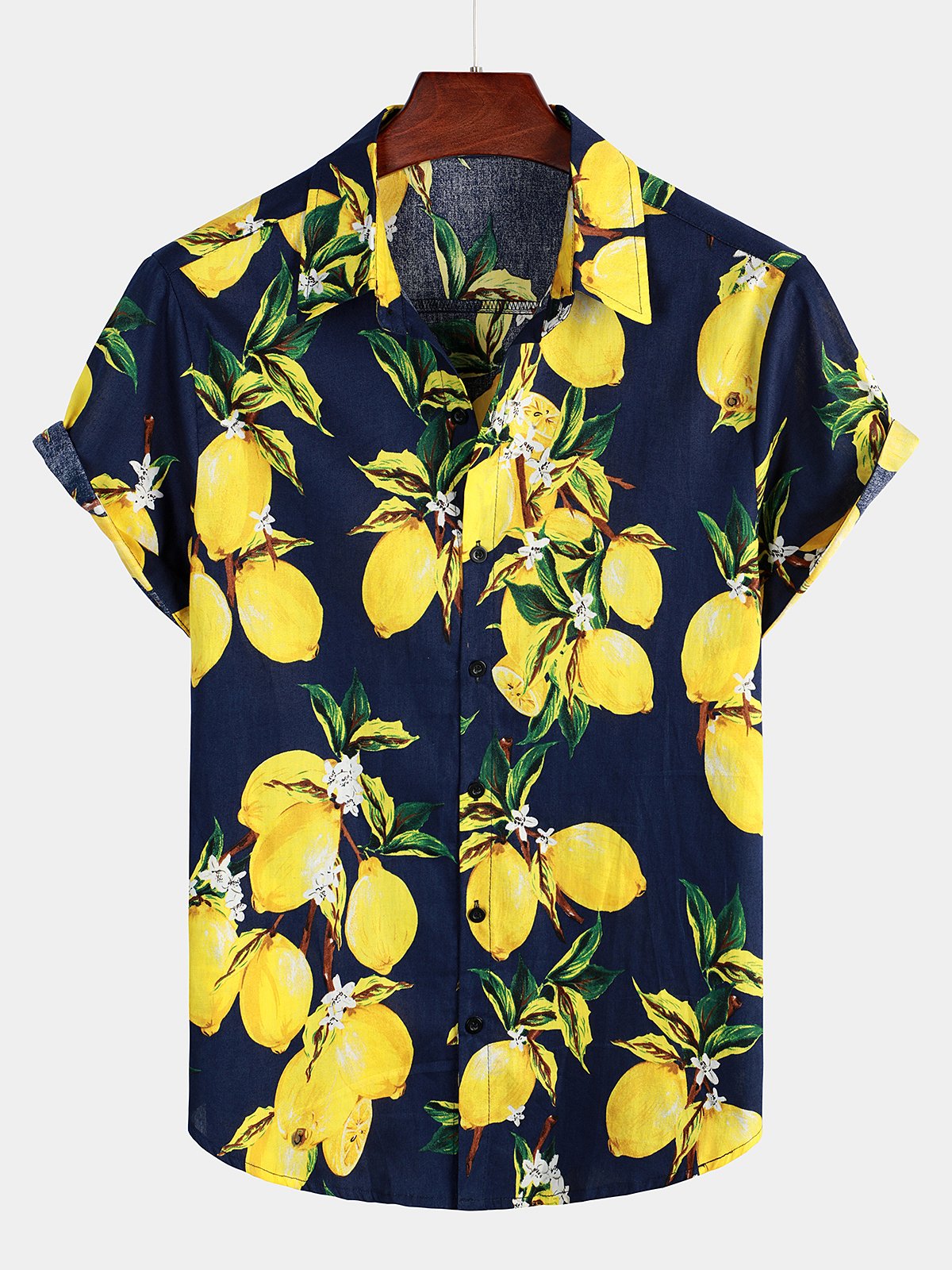 Chemise à manches courtes de vacances d'été de plage hawaïenne à imprimé citron tropical pour hommes