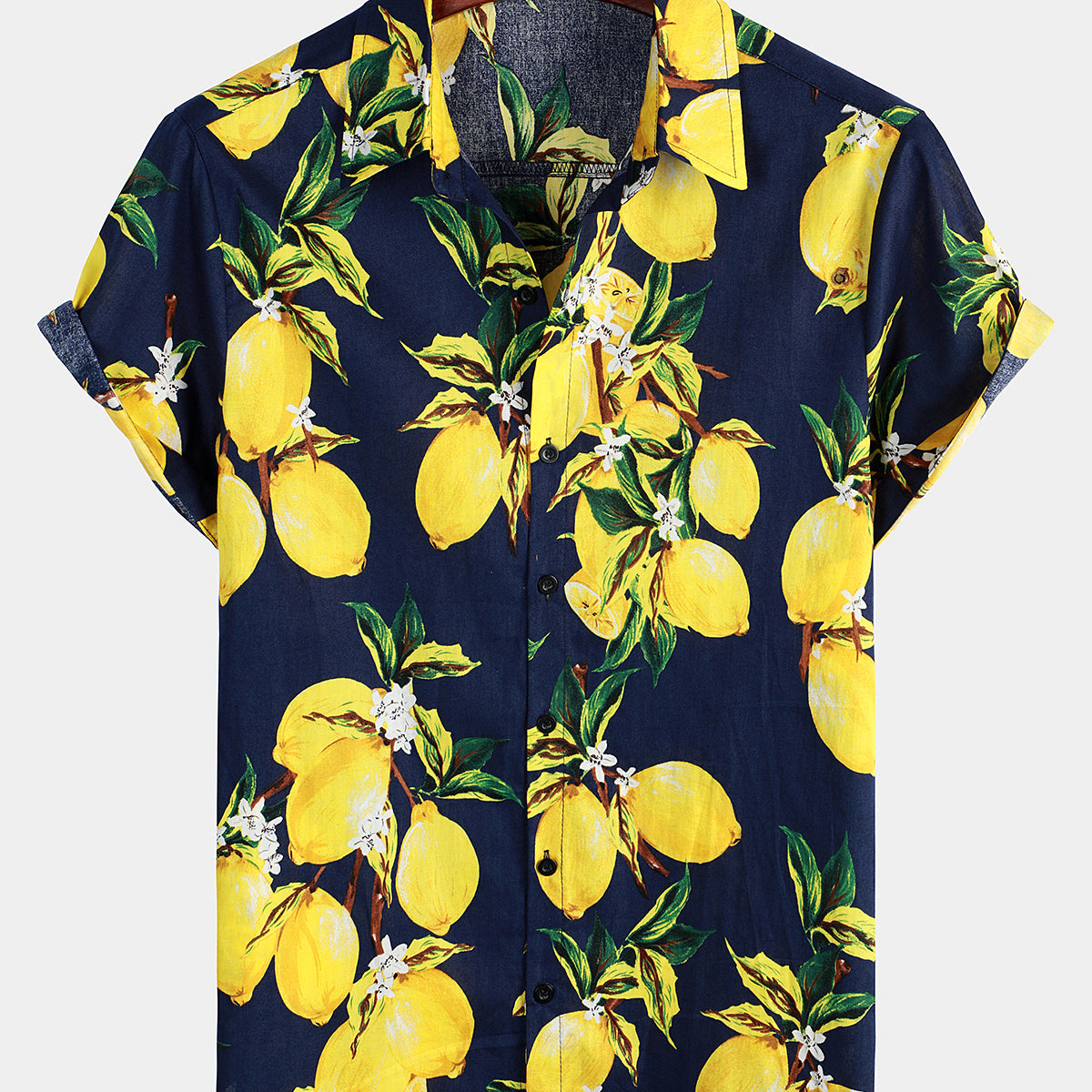Chemise à manches courtes hawaïenne à imprimé citron jaune tropical pour hommes