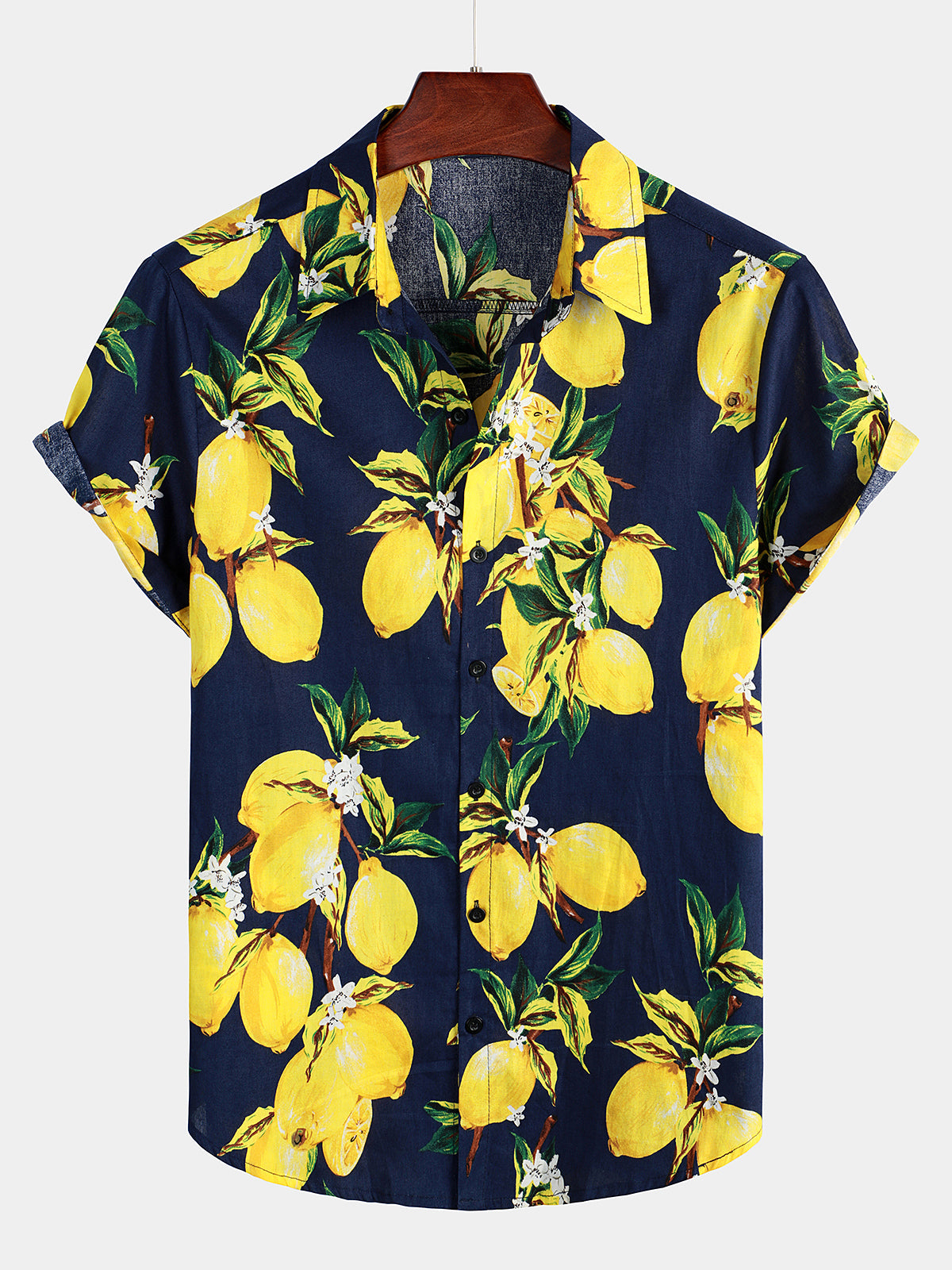 Chemise à manches courtes de vacances d'été de plage hawaïenne à imprimé citron tropical pour hommes
