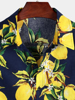 Chemise à manches courtes de vacances d'été de plage hawaïenne à imprimé citron tropical pour hommes
