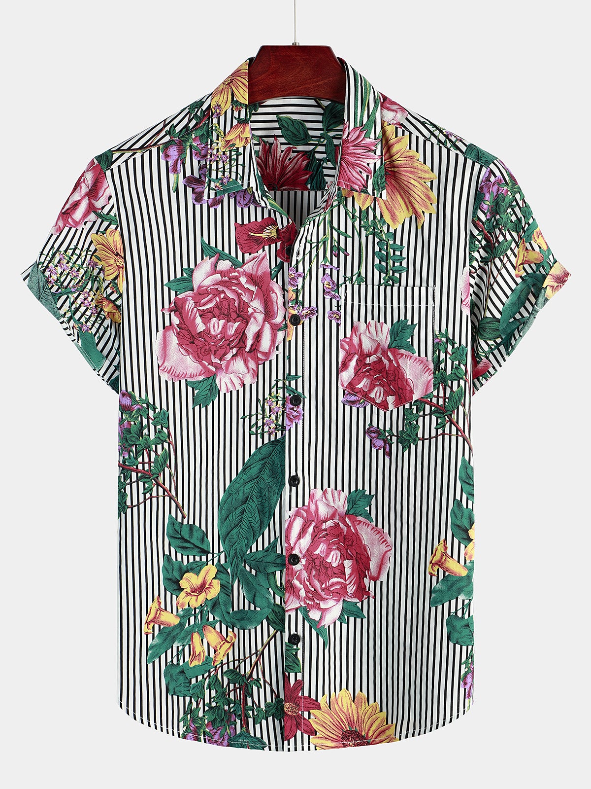Chemise à manches courtes à imprimé hawaïen à rayures et à fleurs pour homme