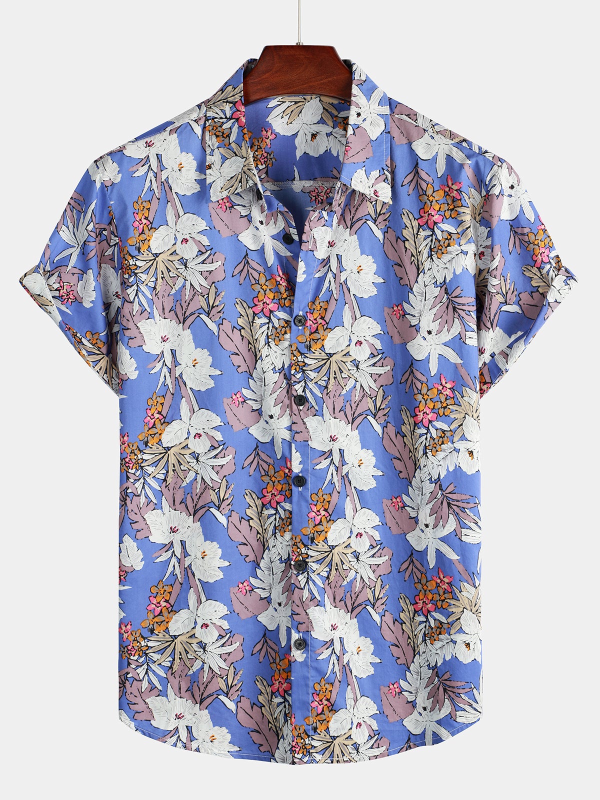 Chemise hawaïenne à manches courtes et imprimé bleu royal pour homme