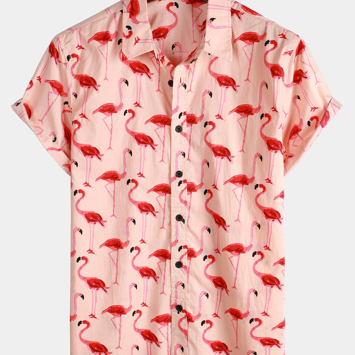 Chemise hawaïenne à manches courtes et imprimé flamant rose pour homme