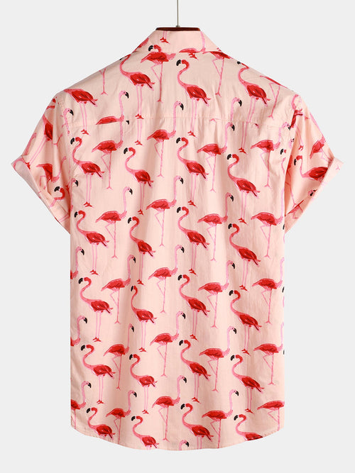 Chemise hawaïenne à manches courtes et imprimé flamant rose pour homme