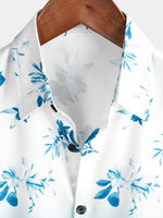Chemise hawaïenne de plage décontractée à fleurs bleues et blanches pour hommes
