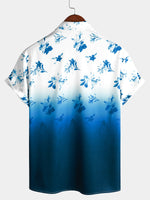 Chemise hawaïenne de plage décontractée à fleurs bleues et blanches pour hommes