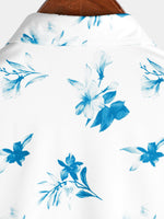Chemise hawaïenne de plage décontractée à fleurs bleues et blanches pour hommes
