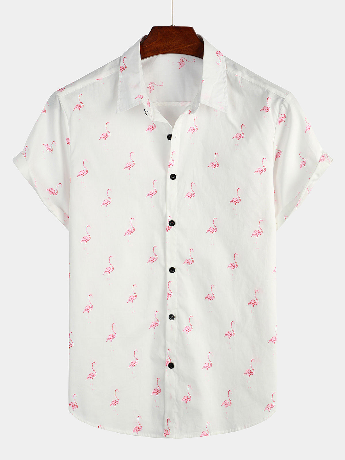 Chemise boutonnée à manches courtes à imprimé flamant rose pour homme