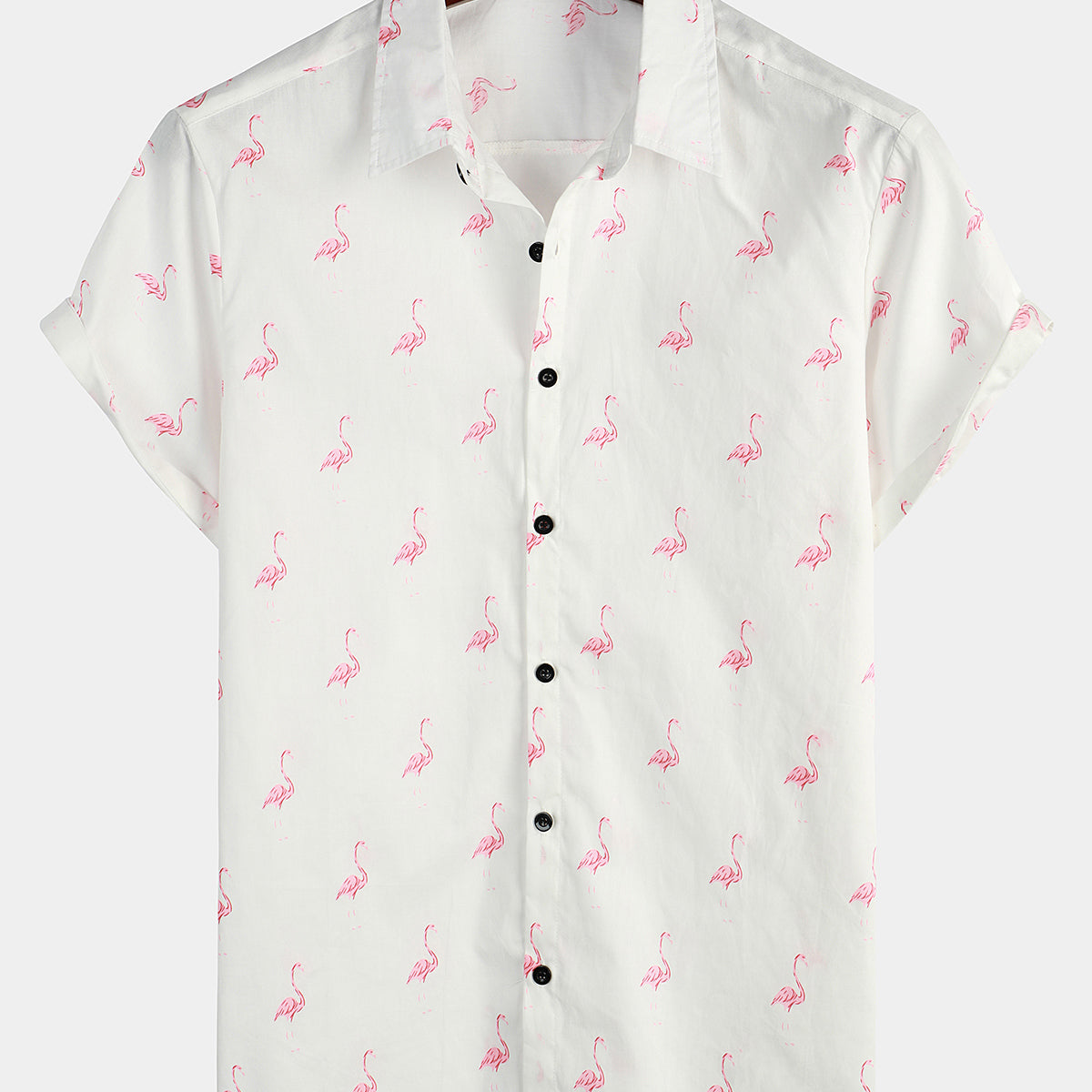 Chemise boutonnée à manches courtes à imprimé flamant rose pour homme