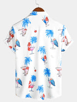 Chemise à manches courtes à manches courtes pour homme avec imprimé palmier tropical et perroquet