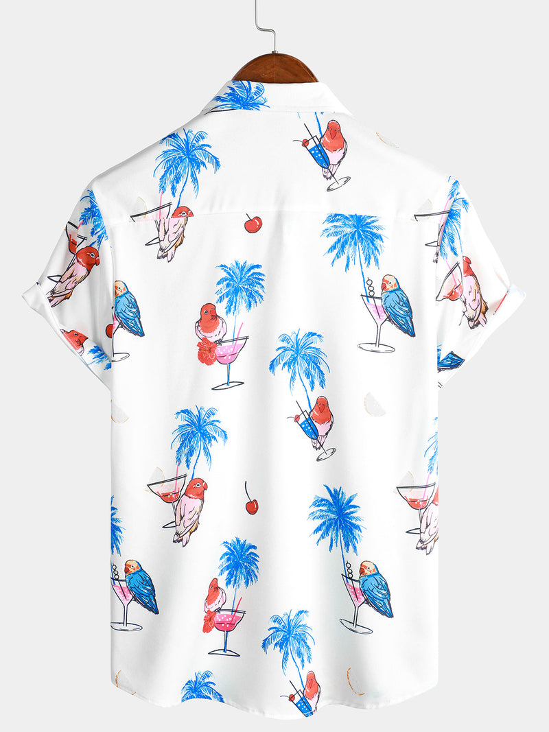 Chemise à manches courtes à manches courtes pour homme avec imprimé palmier tropical et perroquet