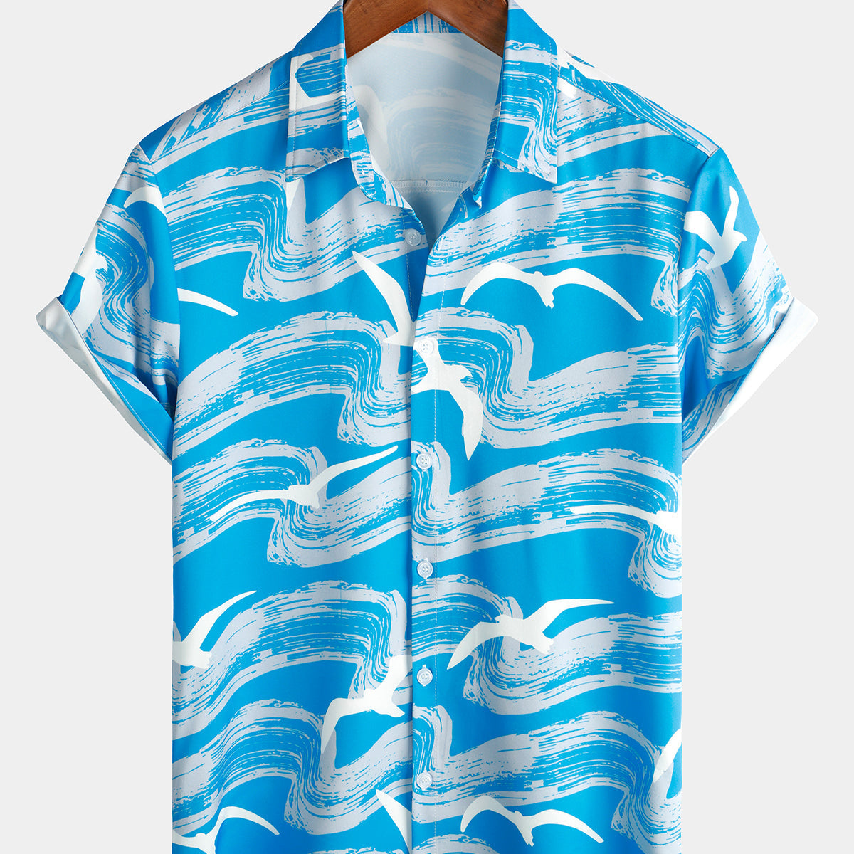 Chemise hawaïenne à manches courtes pour homme Blue Waves Ocean Print Summer Party Button