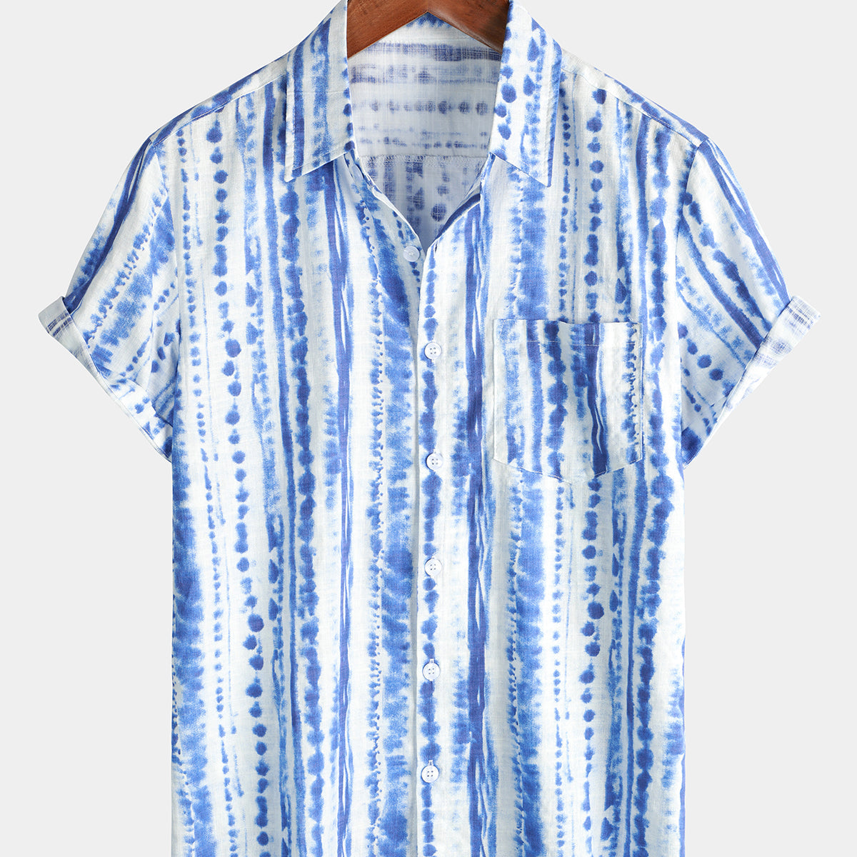 Chemise à manches courtes à rayures bleues pour homme avec poche rétro Vintage Beach années 70