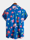 Chemise hawaïenne de plage d'art à manches courtes à fleurs bleues pour hommes