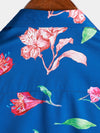 Chemise hawaïenne de plage d'art à manches courtes à fleurs bleues pour hommes