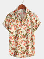 Chemises à manches courtes respirantes en coton à imprimé phénix tropical et ananas pour hommes