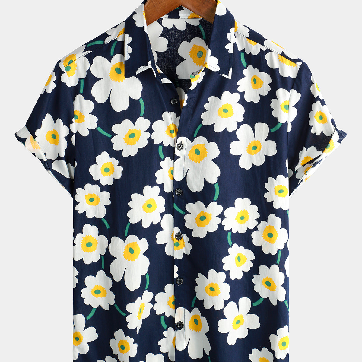 Chemise à manches courtes respirante boutonnée en coton Floral Beach Hoilday pour hommes