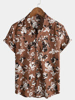 Chemise à manches courtes hawaïenne à imprimé fleuri marron rétro pour homme