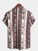 Chemise à revers boutonnée à manches courtes rétro décontractée pour hommes