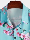 Chemise à manches courtes bleue décontractée à imprimé fleuri de fleurs de cerisier pour hommes