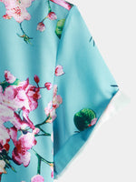 Chemise à manches courtes bleue décontractée à imprimé fleuri de fleurs de cerisier pour hommes