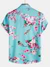 Chemise à manches courtes bleue décontractée à imprimé fleuri de fleurs de cerisier pour hommes