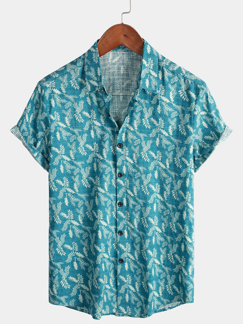 Chemise boutonnée respirante à manches courtes en coton pour homme
