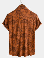 Chemise boutonnée à manches courtes respirante à imprimé floral marron pour homme